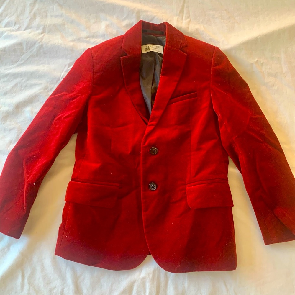 Crimson Velvet Suit Jacket Kids Size 7 H&M